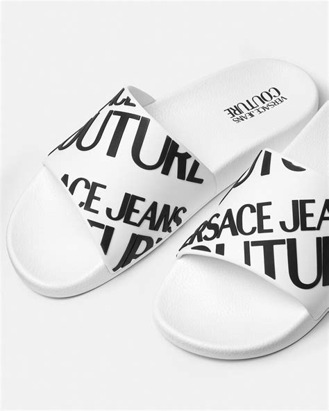 white versace jeans sliders|Logo Sliders White,Print .